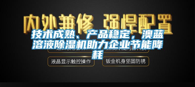 技术成熟、产品稳定，澳蓝溶液除湿机助力企业节能降耗